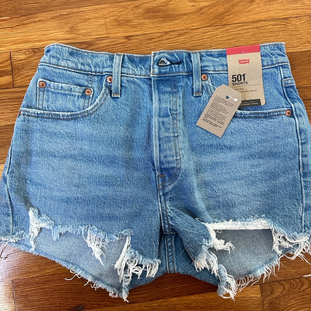 Levi's Light Blue Frayed Jean Shorts